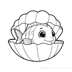 A fish peeking out of a seashell.