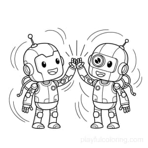 Two cyborg friends giving a high-five with motion lines.