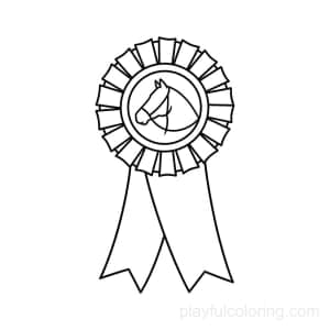Rosette prize outline with a ribbon for horseback riding, centered, friendly curves, celebratory mood.